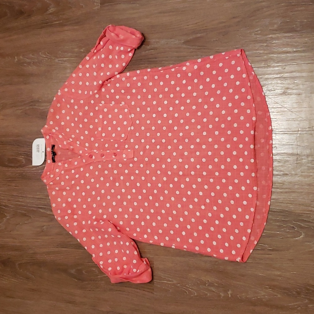 (S) NWT Charlie B 100% Cotton Made in Italy Woven Blouse Polka Dot Print